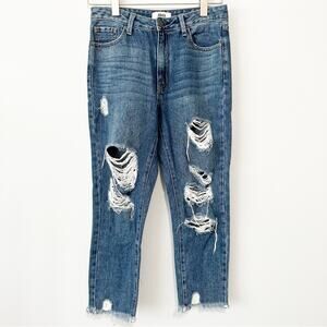 Just black denim high rise distressed jeans blue ripped denim size 25 JBD